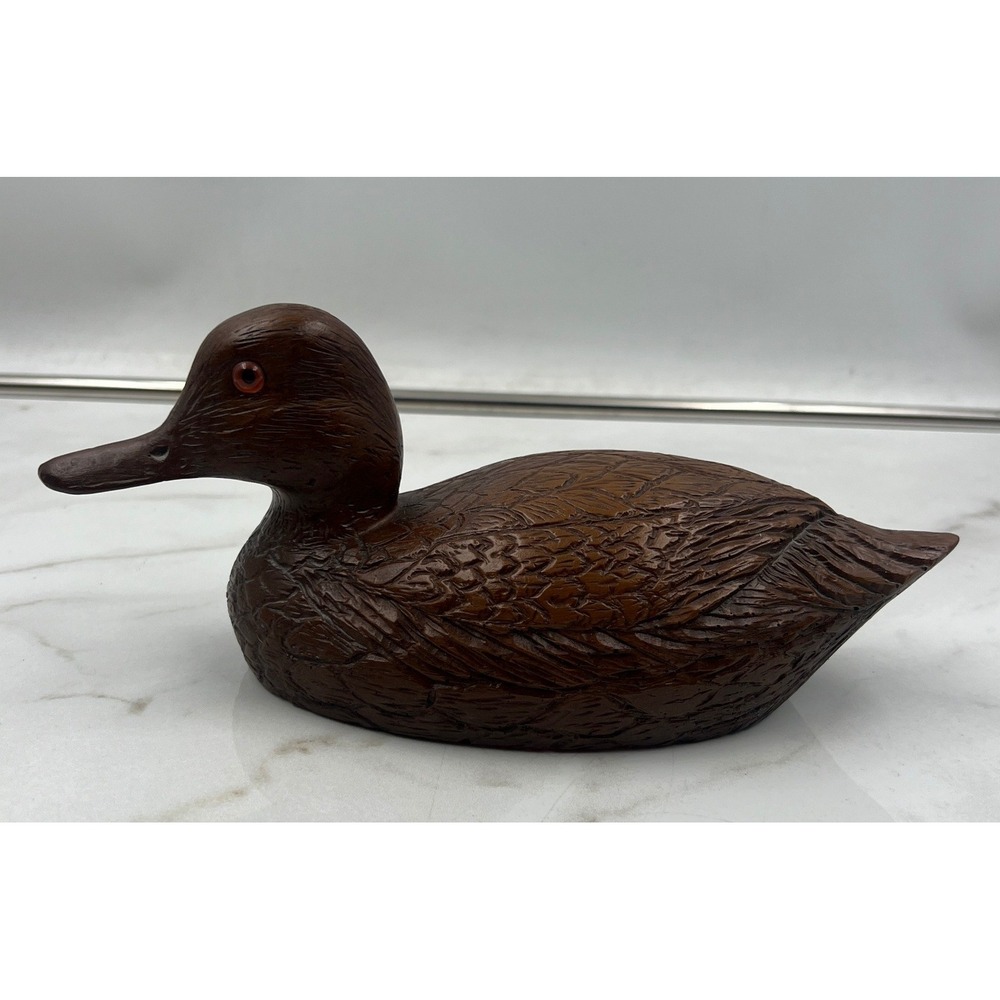 Vintage Cas-Carved Wood Art Duck Decoy Figurine Brown Hand Carved Style Ornament